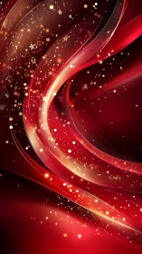 Crimson holiday ribbons swirling through golden starlight.
