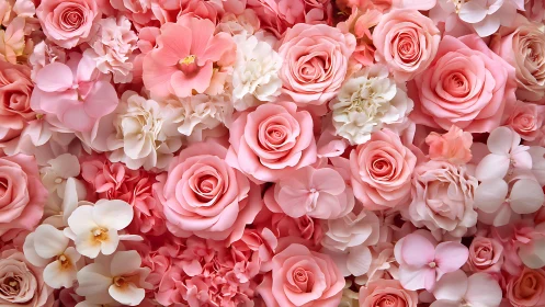 A Lush Garden of Pink Roses and Blooming Florals.