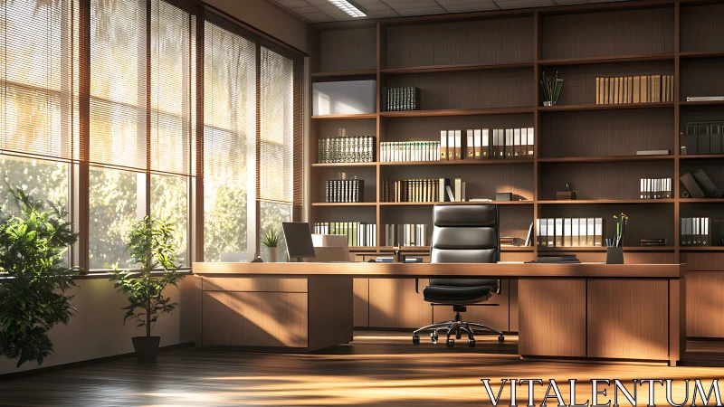 Sunlit executive workspace with modular wood and glass geometry.