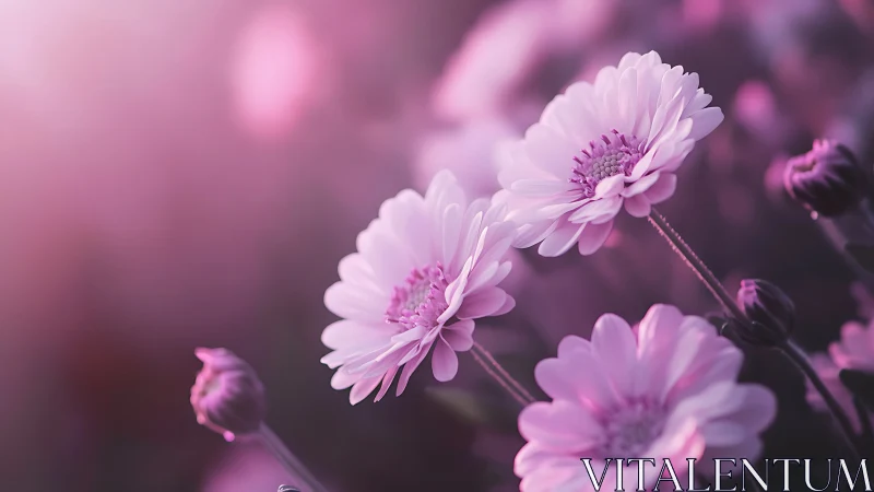 Pink Gerbera Daisies in Soft Focus Botanical Study.