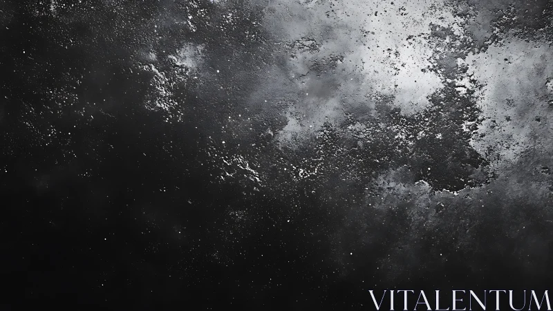 Monochrome cosmic dust cloud drifts across dark void.