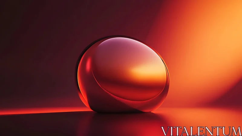 Glossy red orb rests under intense orange studio light