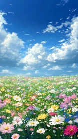 Expansive Wildflower Meadow Under Volumetric Cloud Formation