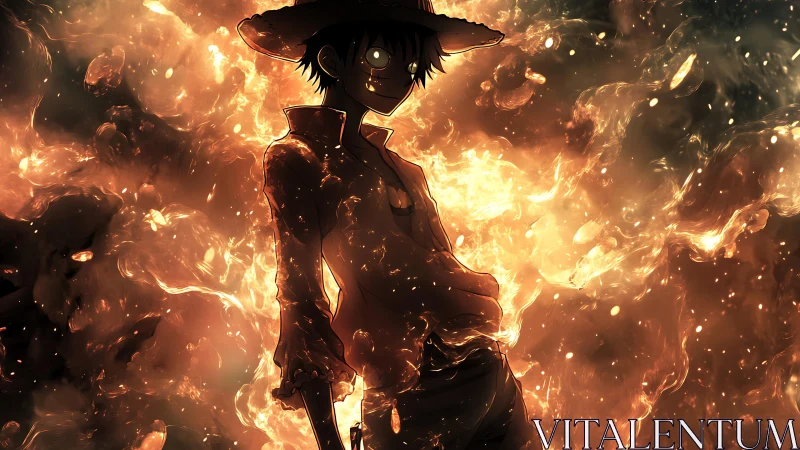 Fireborn drifter grinning through a storm of molten dusk.