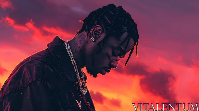 Reflective silhouette against a glowing sunset sky.