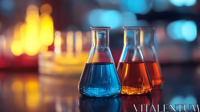 Luminous lab beakers glow with jewel-toned experimental light.