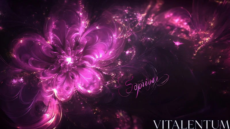 Fractal magenta flower radiates luminous cosmic energy field