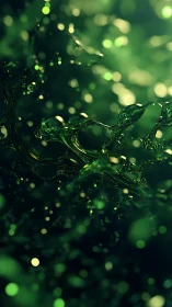 Green fluid-like structures form suspended translucent filaments