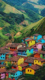 Hillside rainbow village leans into lush emerald Colombian slopes