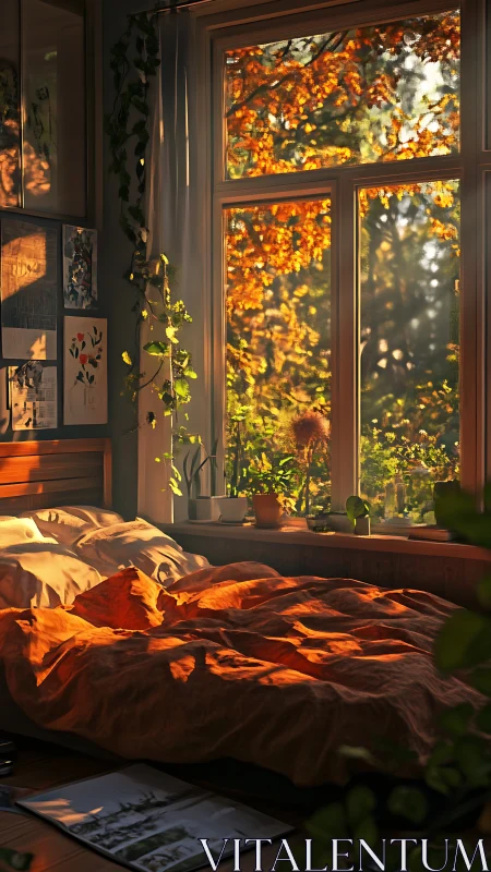 Golden hour bedroom nest soaked in whispering autumn light.