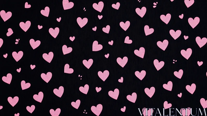 Pink Pixelated Hearts Scattered Across Black Background Pattern