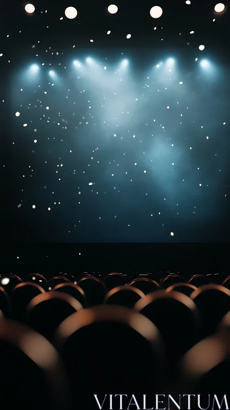 Stage lights awaken hush-filled theater in drifting dust.