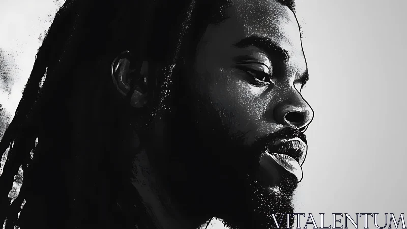 Monochrome digital portrait isolates contemplative male profile