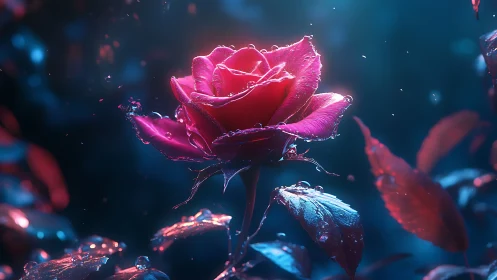 Luminous Magenta Rose Glowing in Neon Darkness.