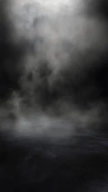 Soft mist rising over dark reflective water at night.