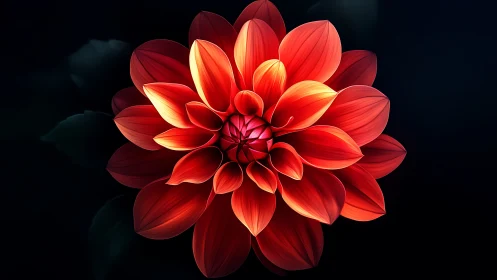 Red Dahlia Bloom Against Dark Background.