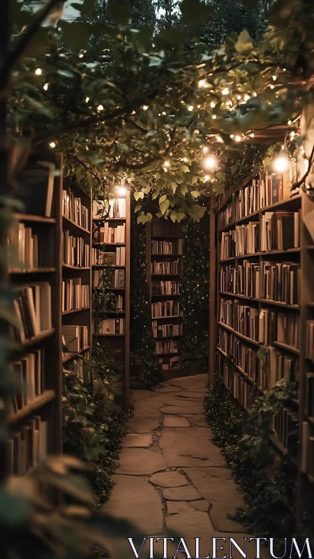 Secret garden library glowing under story-soft lantern light.