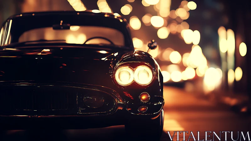 Noir night study of a classic car under cinematic bokeh
