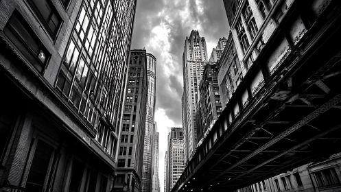 City canyons in monochrome mood and soaring steel lines.