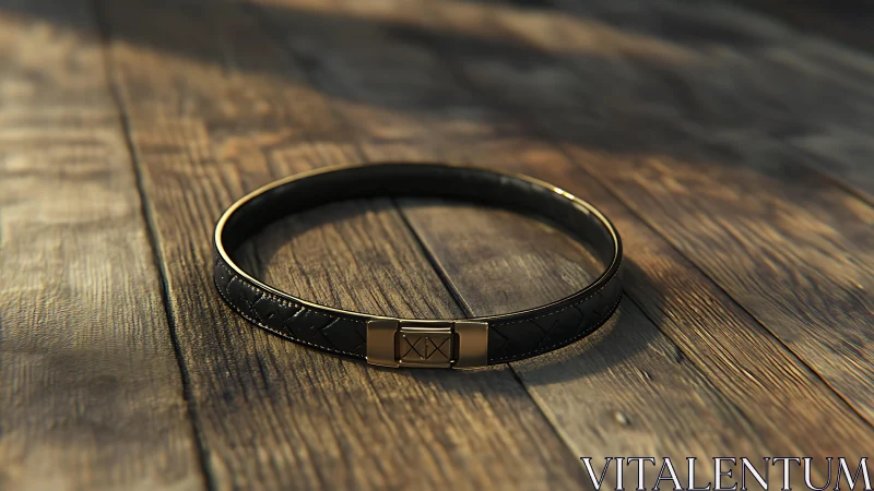 High-poly PBR render of quilted leather collar on worn planks