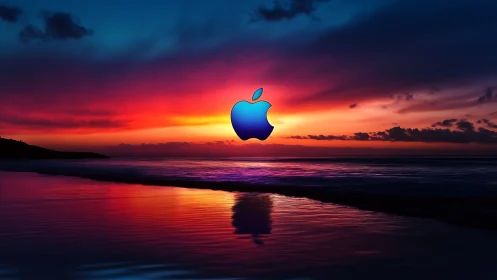 Glowing tech icon drifting through an electric seaside dusk.