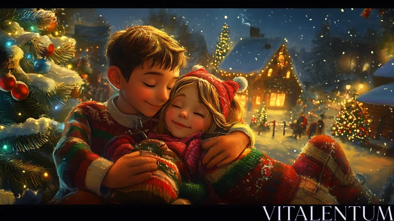 Snowlit siblings wrapped in cozy Christmas wonderland glow.