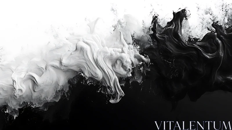 Monochrome ink plumes colliding in abstract fluid motion.