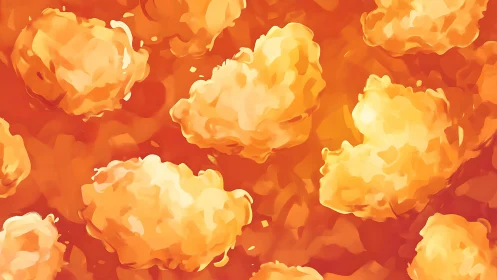 Golden popcorn puffs swirling in a cozy orange glow.