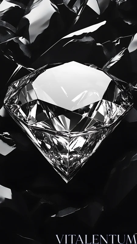 Diamond hovers like frozen lightning over ink black folds