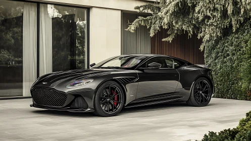 Black grand tourer coupe showcases sculpted aerodynamic form.