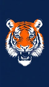 Bold orange tiger emblem on deep navy minimalist field.
