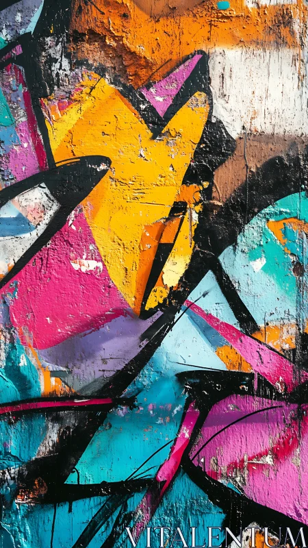 Bold abstract graffiti on textured urban concrete wall