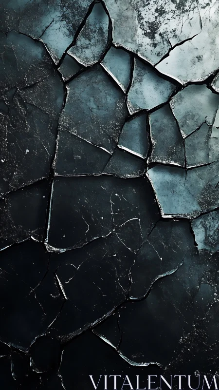 Cracked dark surface with fractured glass texture detail.