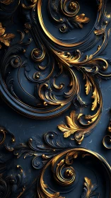 Baroque midnight scrollwork drenched in molten gold glow.
