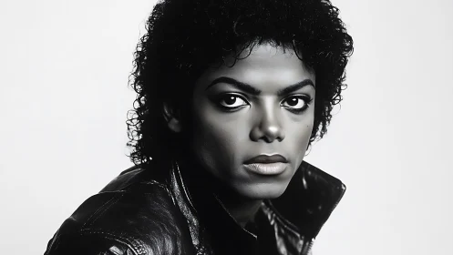 Monochrome portrait captures cool, intense 80s-inspired gaze