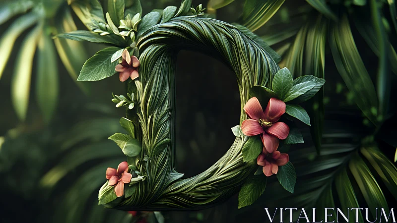 Letter D formed from braided green leaves and pink flowers