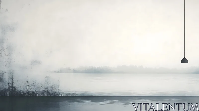 Minimal offshore horizon with suspended industrial pendant light.