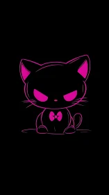 Neon magenta chibi cat silhouette on pure black background