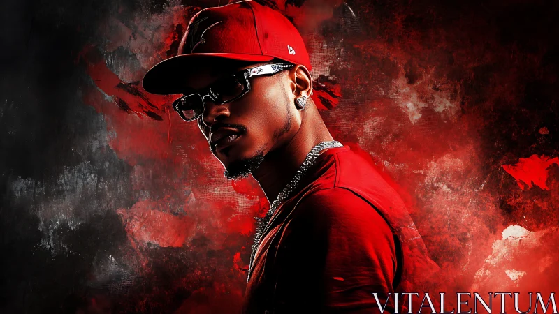 Bold rapper in red stands strong against vivid smoky color