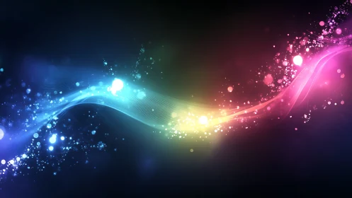 Chromatic light wave arcs across deep digital void