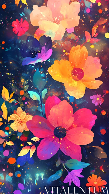 Blooming Chaos: Luminous Flowers Explode Against Cosmic Darkness