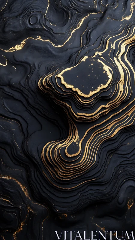 Layered metallic contour structure on dark textured field.