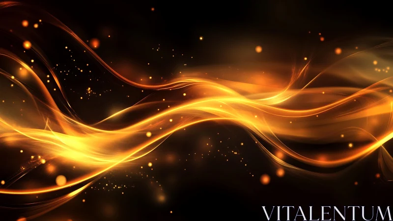 Glowing golden light waves abstract background with sparkling energy.