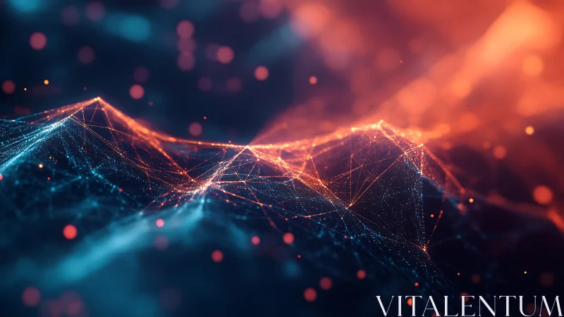 Abstract network landscape with glowing connections and digital art style.