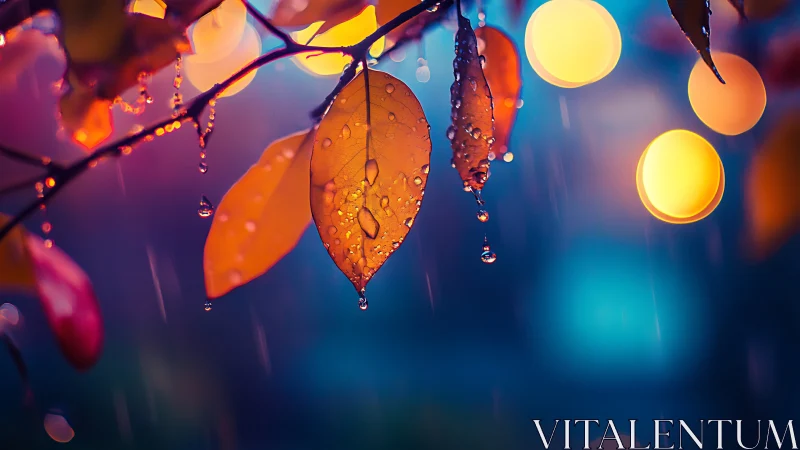 Rainlit autumn leaves humming against neon city glow.