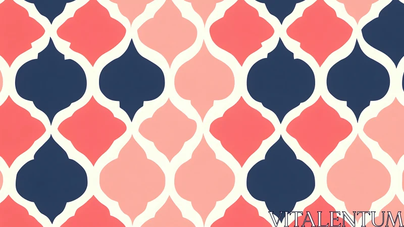 Geometric lattice pattern in coral, navy, and cream tones.