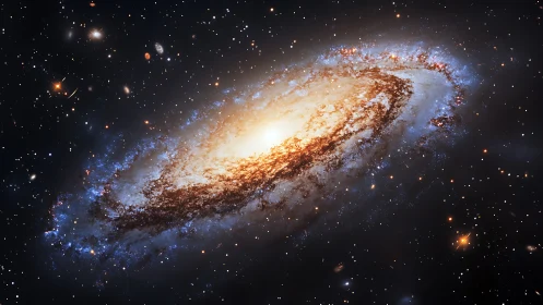 Spiral galaxy with glowing core in deep star field view.