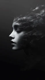Veiled profile dissolving into dreamlike swirling smoke.