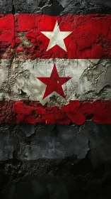 Weathered red star banner peels across a cracked concrete wall