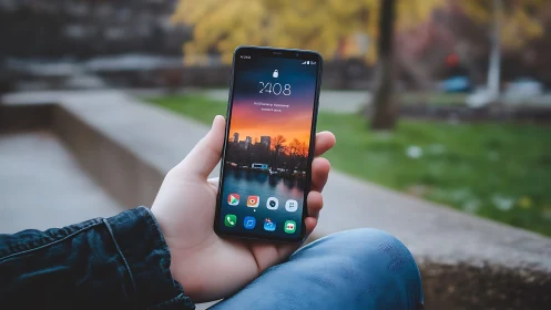 Smartphone Sunset Lockscreen in Outdoor Setting.